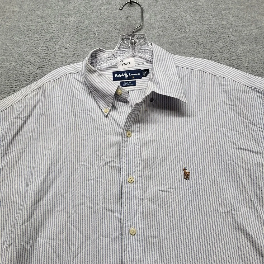 Ralph Lauren Men Button Up Shirt XL Blue Striped Blake Seersucker Short Sleeve